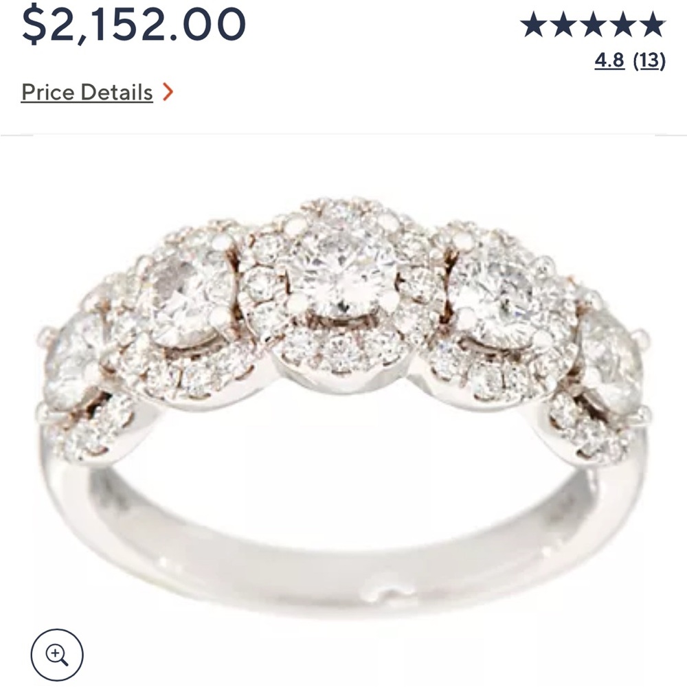 Affinity Diamonds 5 Stone Halo 1.40 CTW Diamond Ring 14k White Gold NEW IN BOX